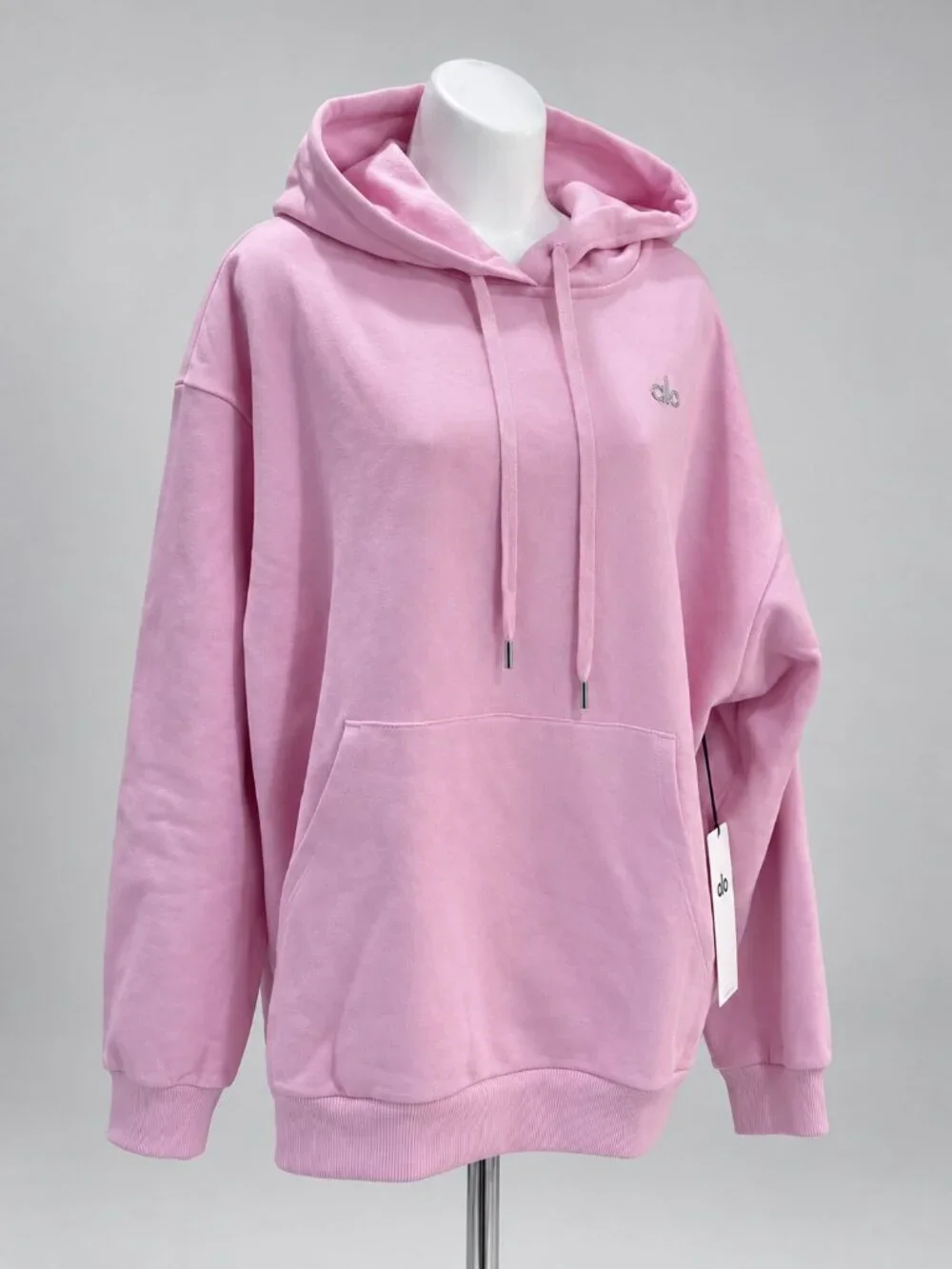 Alo Yoga Accolade Pink Quartz Hoodie Pullover Sweatshirt Silver Logo